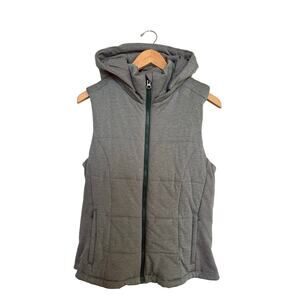 Athleta Hooded Puffer Lookout Vest Women’s Sz L Green Soft Insulated Pockets Zip